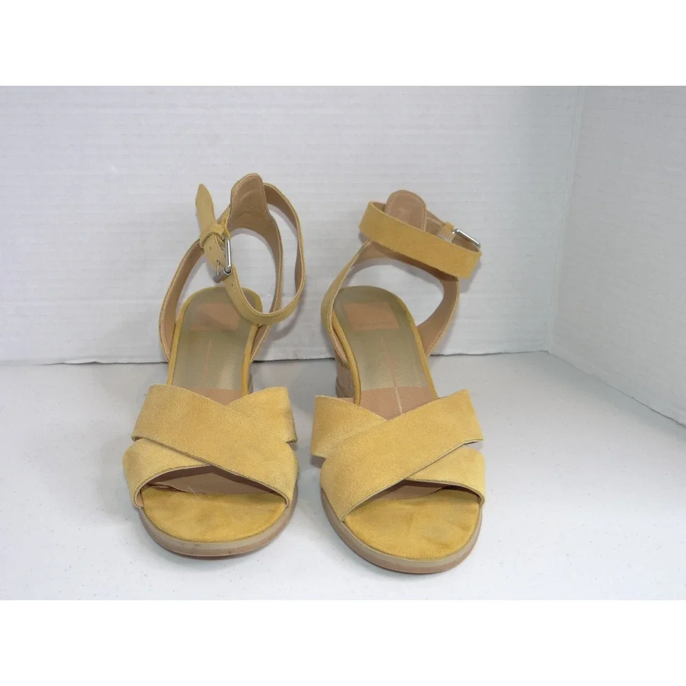 Dolce Vita Mustard Yellow‎ Suede Cork Wedge Ankle Strap Sandals Size 6